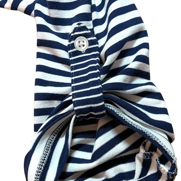 CHICO’S Rayon Spandex Blend Navy White Stripe Tunic Roll Tab Sleeves US Sz L - Picture 7 of 10